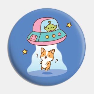 Alien Abducts Clueless Corgi Funny Pin