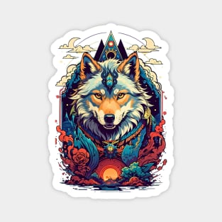 Wolf retro vintage tribal art design Magnet