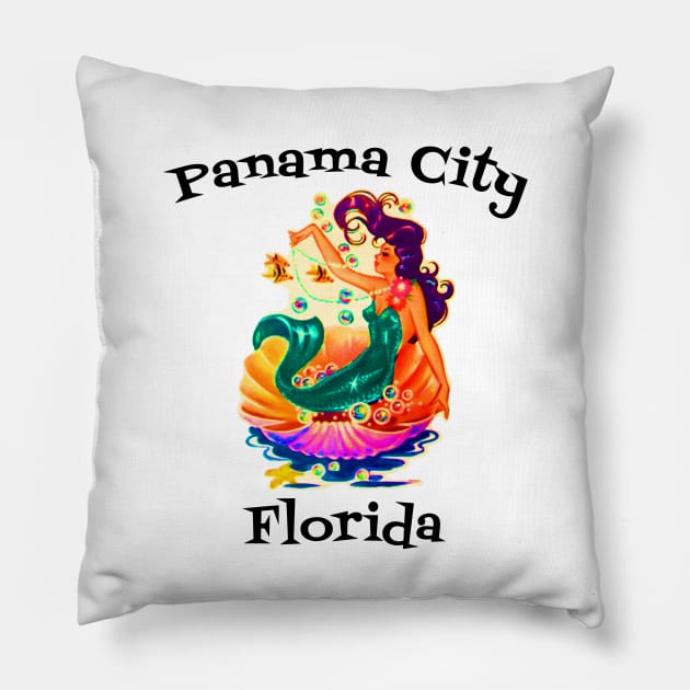 Panama City Florida Mermaid Retro Pillow by DD2019