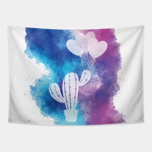 Cactus are my valentine. Heart ballons with watercolor paint Tapestry
