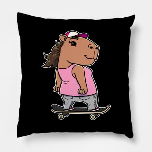 Capybara Skater Girl Skateboarding Pillow