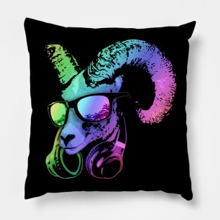 DJ GOAT Cool and Funny Music Animal with Headphones and Sunglasses. Pillow