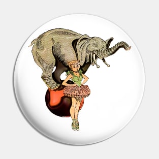 Circus performer with his balancing elephant Pin