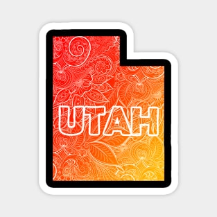 Colorful mandala art map of Utah with text in red and orange Magnet