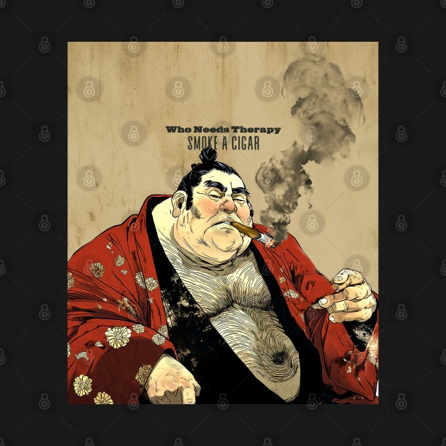 Puff Sumo: Who Needs Therapy, Smoke a Cigar on a Dark Background by Puff Sumo