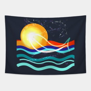 Aesthetic Whale, Sunset, Ocean Tapestry