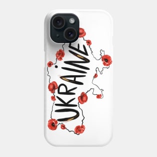 Map of Ukraine with red poppies and  text in English Ukraine. Phone Case