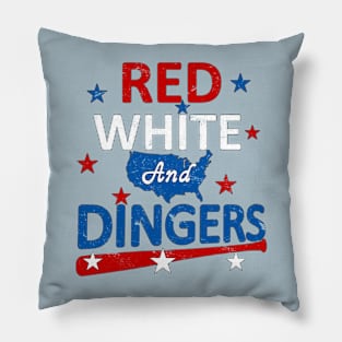 Red White and Dingers Baseball Stars and Stripes USA American Flag Pillow