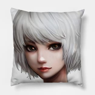 White Hair Anime Girl Pillow