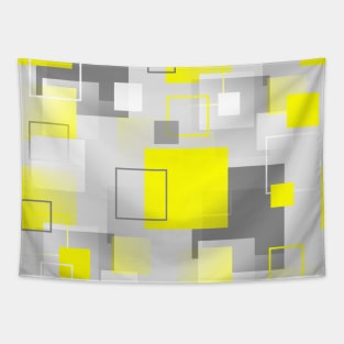 Midcentury Modern Retro Squares in Yellow, White and Gray Tapestry