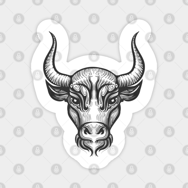 Bull Head Engraving illustration Magnet by devaleta