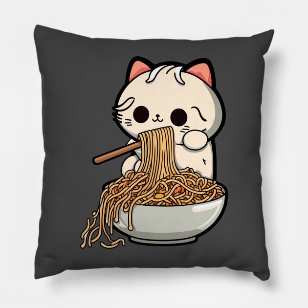 Cat eating spaghetti Pillow by FunnyZone