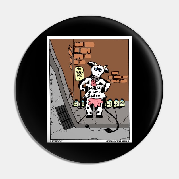 Homeless Cow Holding A Sign Funny Farm Animal Novelty Gift Pin by Airbrush World