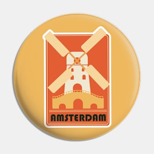 Retro Amsterdam Windmill Tourism Badge Pin