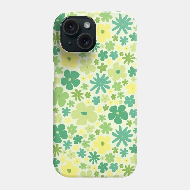 retro green florals, lime green, groovy 60s pattern, 70s flowers, green flowers, girly, for teen girl Phone Case by blomastudios