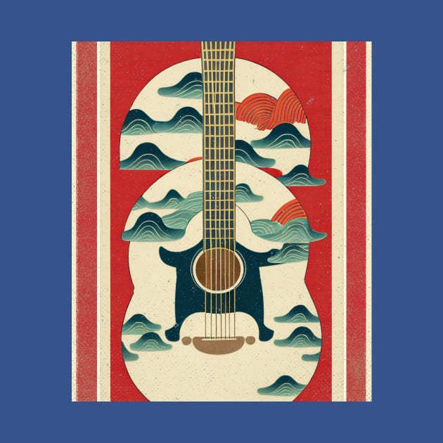 Acoustic Guitar Japanese Style Abstract Artwork by Analog Designs