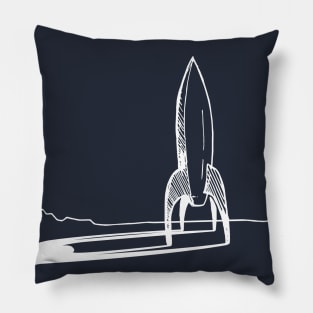 Super Retro Classic Rocket Line Art Pillow