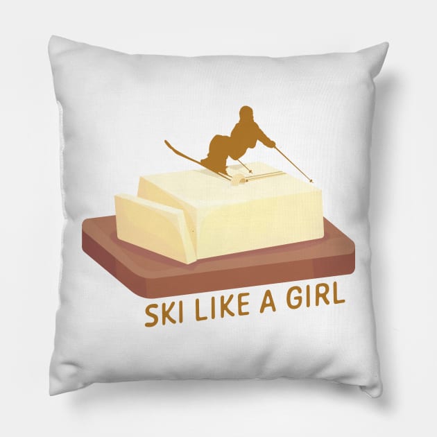 Ski Butter Carving | Ski Like A Girl Pillow by KlehmInTime