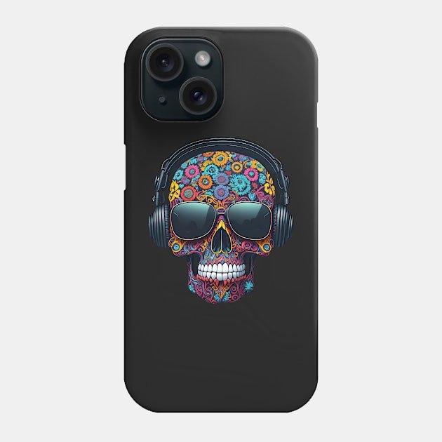 Funny Sugar Candy Skull With Headphones and Sun Glasses Phone Case by allovervintage