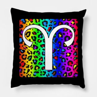 Aries Zodiac Horoscope Rainbow Leopard Print Square Monogram Pillow