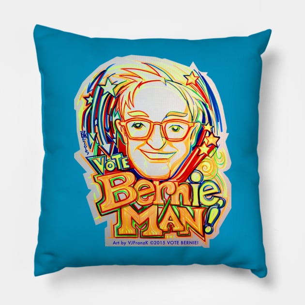 Vote BERNie , MAN !  Ink Brush Illustration Pillow by VJFranzK