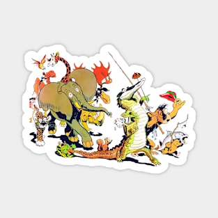 REVISTANGO #361 - The Great Animal Parade and the Crocodile’s Fishing Rod A Wild March of Elephants, Lions, and Giraffes Led by a Mischievous Reptile Waving His Comic Trophy, Funny, Vintage Art Retro Style Comic Pulp Magnet