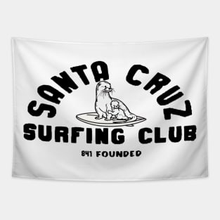 841 Santa Cruz Surfing Club with baby B&W Tapestry