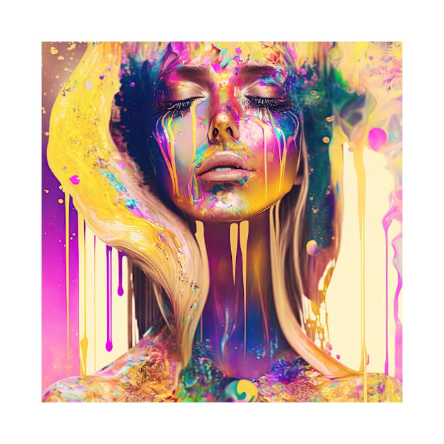 Basking in the Sunshine - Emotionally Fluid Collection - Psychedelic Paint Drip Portraits by JensenArtCo