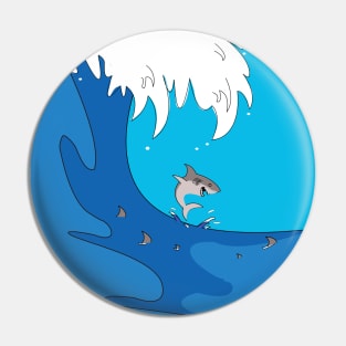 Big wave with sharks Pin