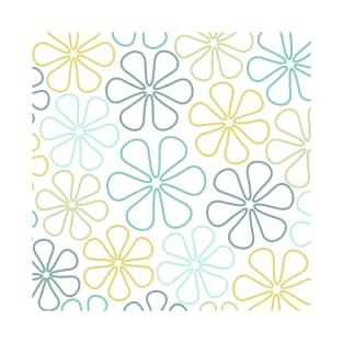 Abstract Flowers Teals Yellow Lime White T-Shirt