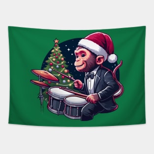 Drummer Monkey Christmas Tapestry