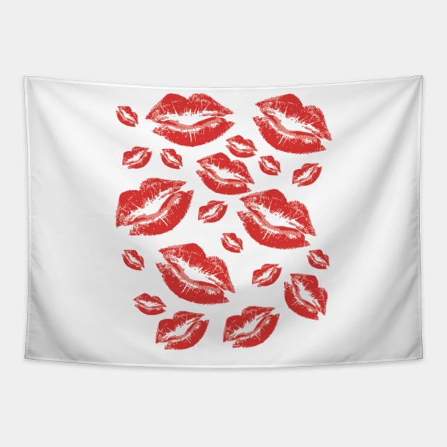 Cover Me In Kisses Playful Red Lipstick Flirtatious Fun Tapestry by taiche