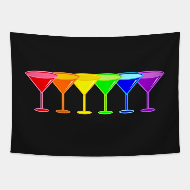 Pride Rainbow Martini Glasses Pattern Tapestry by williamcuccio