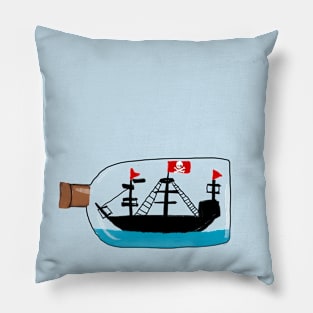 Kids Pirate Ship in a Bottle Drawing Pillow