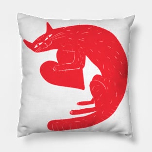 Funny hunchbacked red cat holding heart Pillow