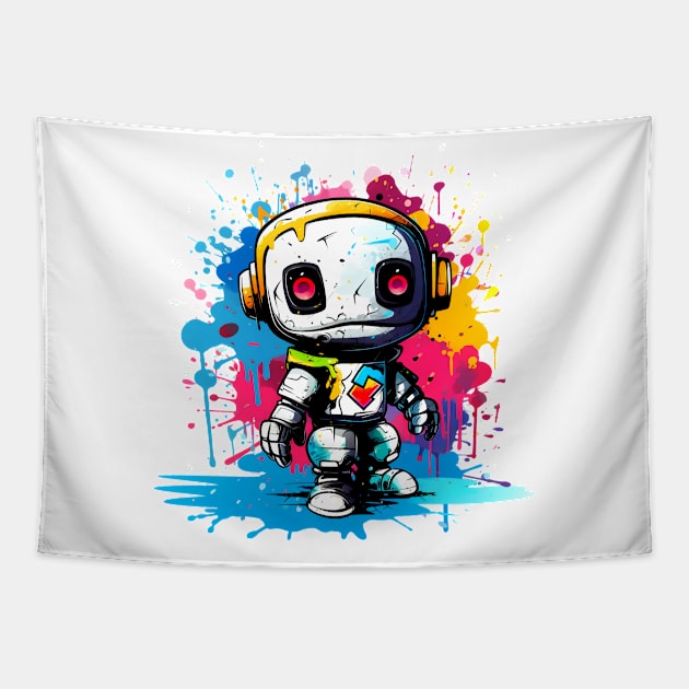 Cute cartoon Robot. Funny cyborg. Tapestry by AndreKENO