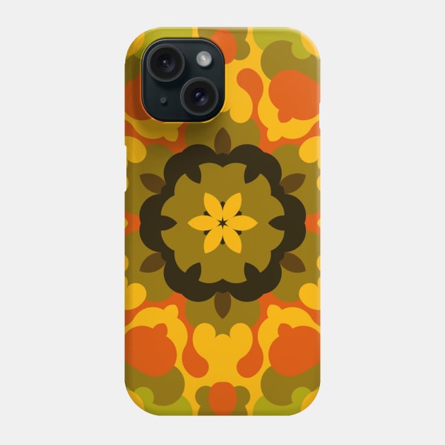 Retro Mandala Flower Yellow and Orange Phone Case by WormholeOrbital