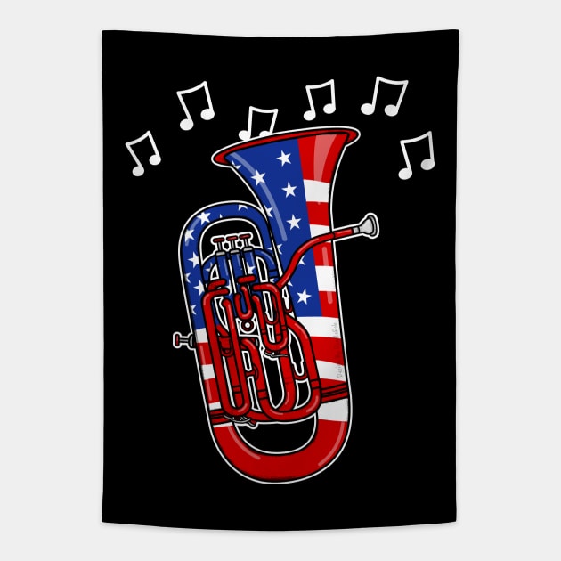 4th July Euphonium American Flag Brass Musician Tapestry by doodlerob