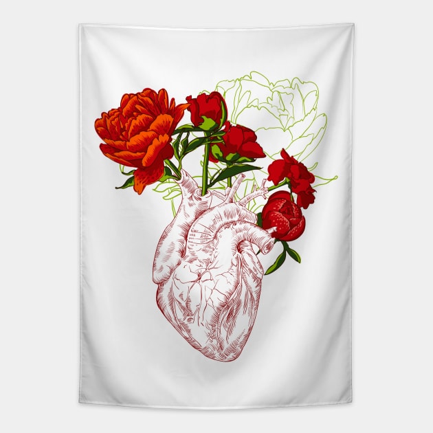 Heart with Flowers Tapestry by Olga Berlet