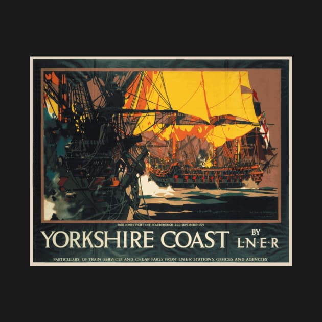 Vintage British Travel Poster: The Yorkshire Coast, Paul Jones' Sea Battle by Naves