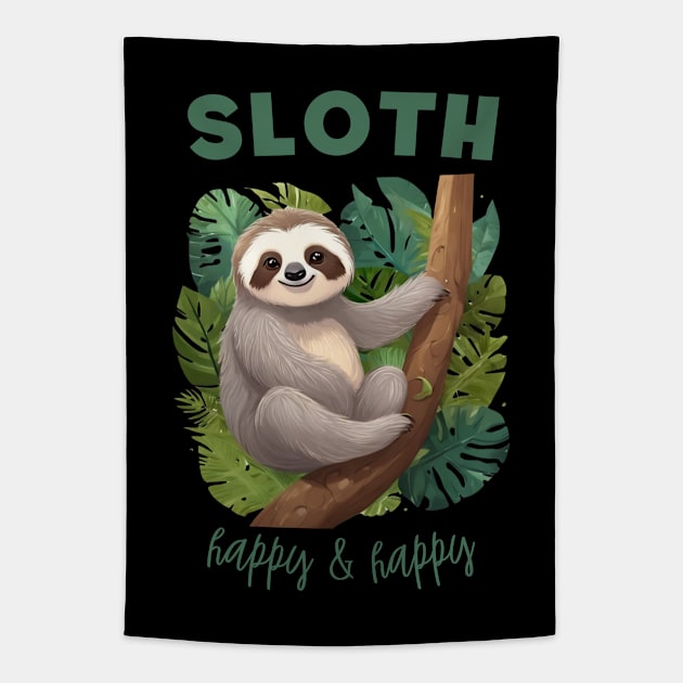 Cartoon Style Cute Sloth Tapestry by Amy Quinn