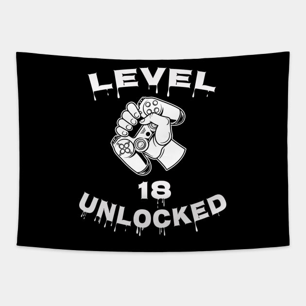 Level 18 Unlocked - Funny Mens 18th Birthday Gamer Tapestry by Happysphinx