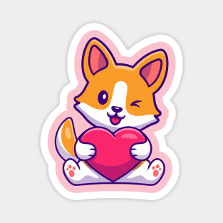 Cute Corgi Dog Holding Heart Cartoon Magnet