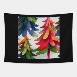 Multi-color Rainbow Watercolor Christmas Trees with Stars and Ball Ornaments Tapestry