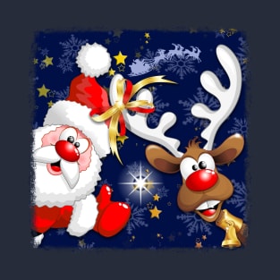 Merry Christmas Happy Santa and Reindeer T-Shirt