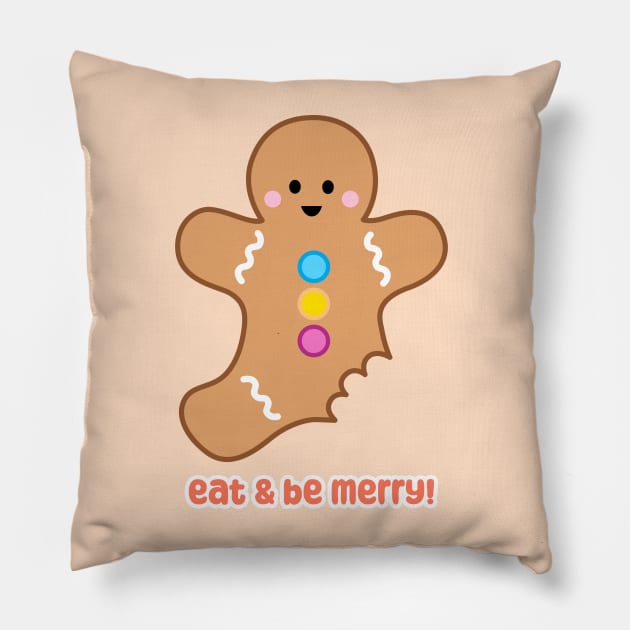 Eat & Be Merry! Gingerbread Cookie | by queenie's cards Pillow by queenie's cards