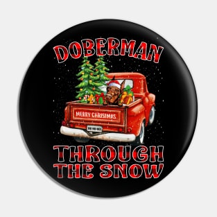 Christmas Doberman Through The Snow Dog Santa Truck Tree Pin