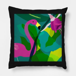 Flamingo flower leafy illustration Pillow