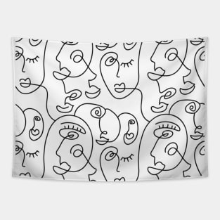 Abstract faces lineart Tapestry