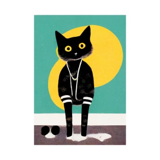 Street Kitten Retro Poster Vintage Art Cat Wall Turquoise Illustration Illustration T-Shirt